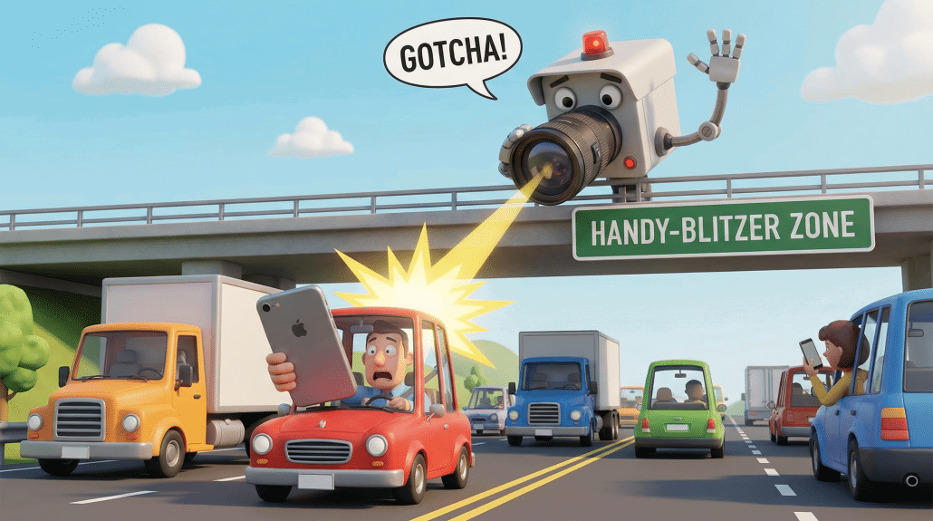 Könnte es in Zukunft öfter geben: Blitzer, die Autofahrer mit Handy in der Hand fotografieren