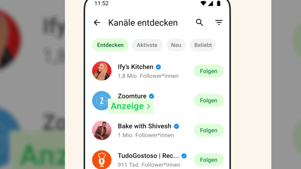 Werbung erscheint ausschließlich im Status-Bereich
