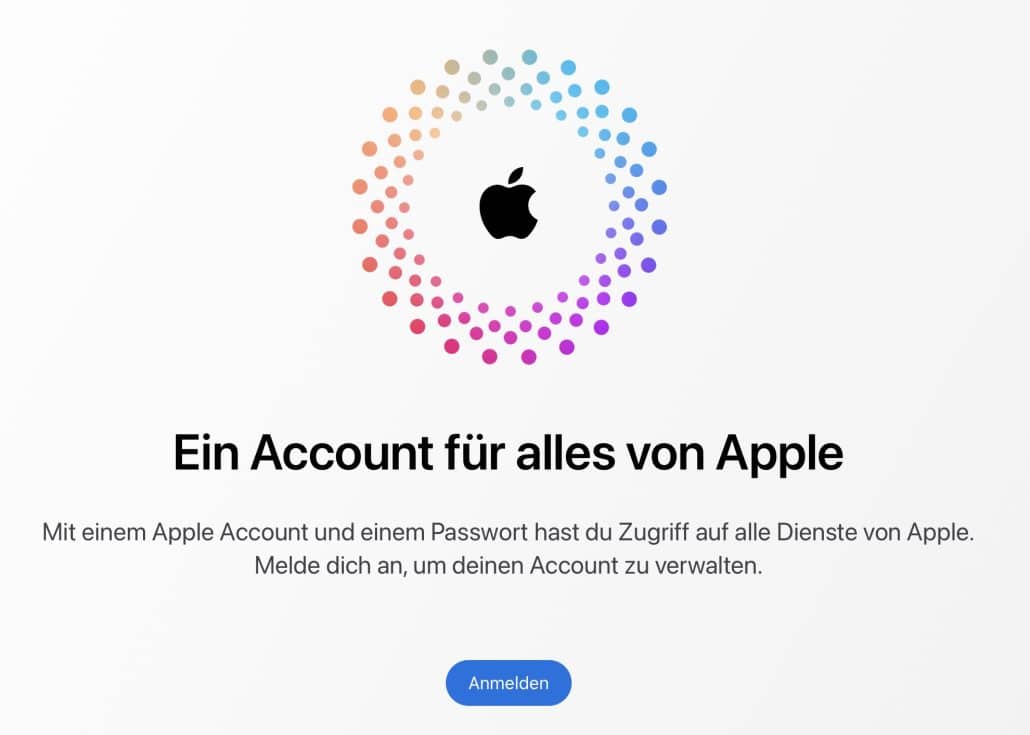 Anmeldung für Apple-Dienste und Kontoverwaltung.