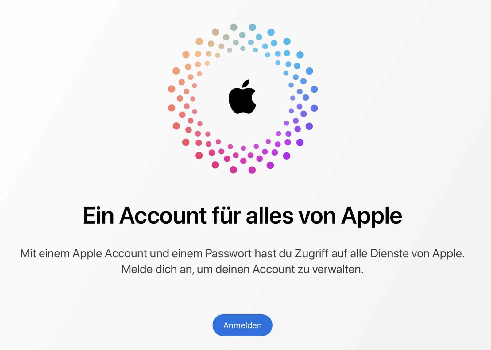 Anmeldung für Apple-Dienste und Kontoverwaltung.
