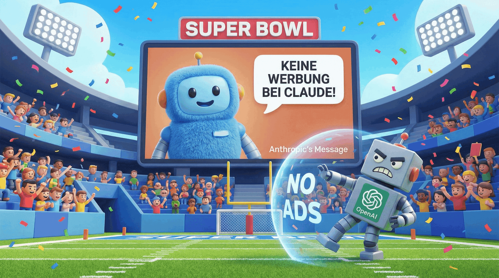 Roboter verkündet Werbung bei Super Bowl verboten.