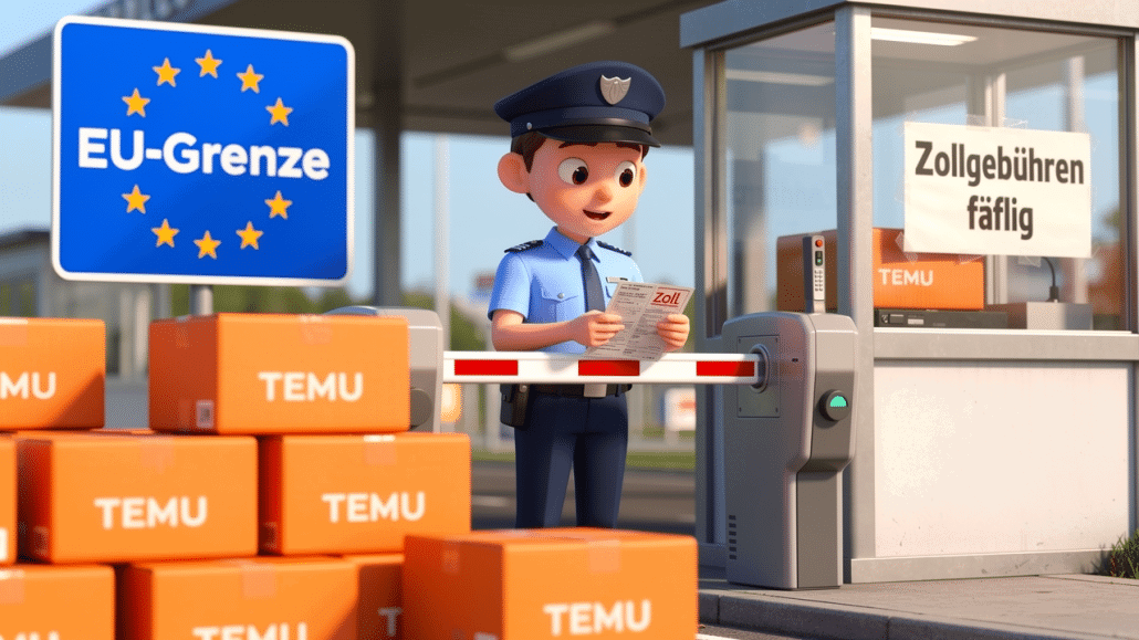 Zollbeamter an der EU-Grenze mit Paketen