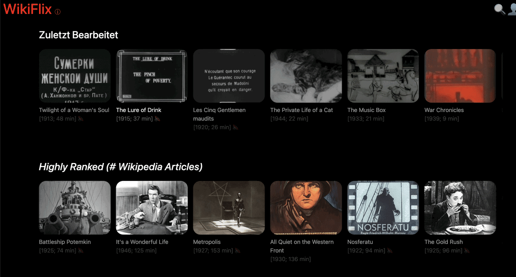 Film-Datenbank mit bearbeiteten und hochrangierten Artikeln