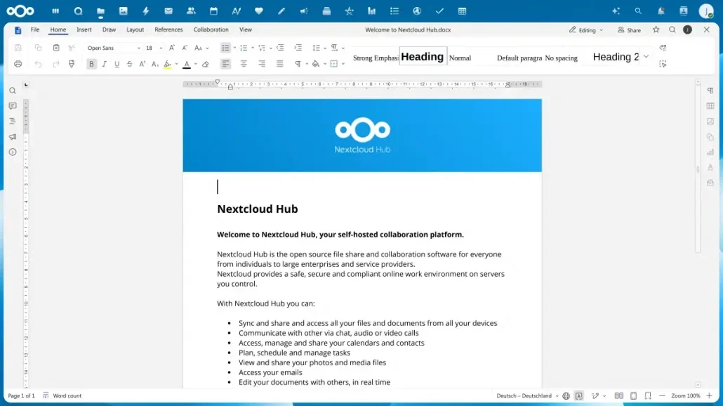 Nextcloud Hub Dokumentationsansicht