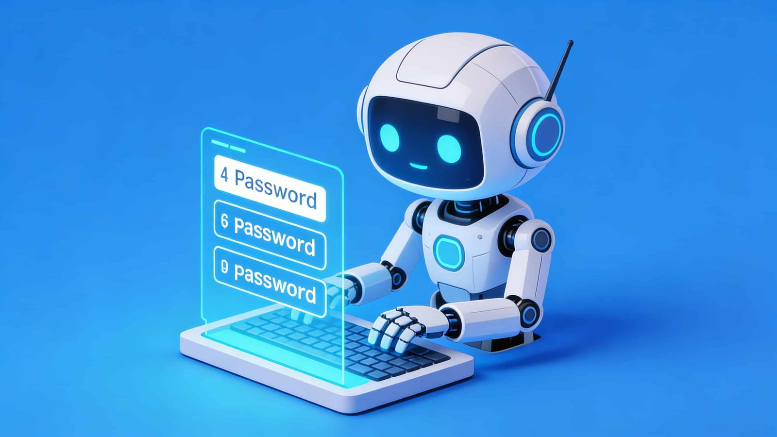 Roboter gibt Passwörter auf einem Computer ein.