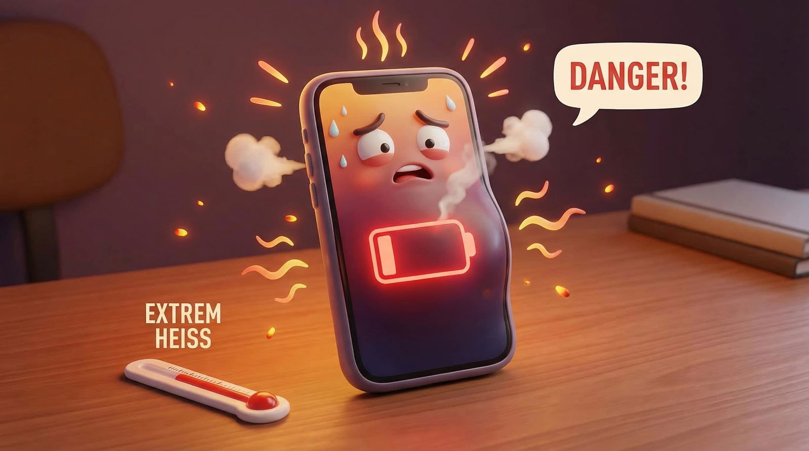 Überhitztes Smartphone mit Warnung