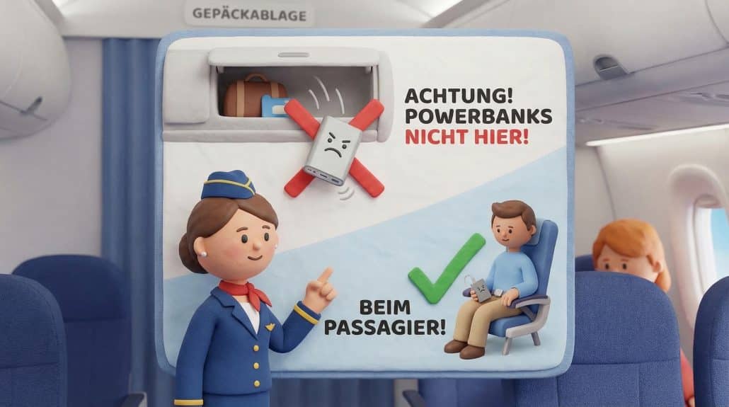 Hinweis zu Powerbanks im Flugzeug
