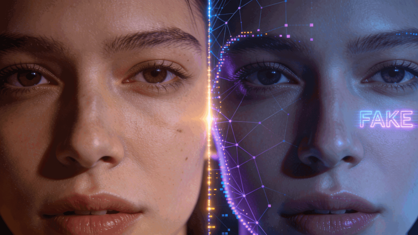 Zwei Gesichter, eines real, eines digital.