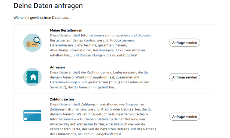 Datenanfrage bei Amazon