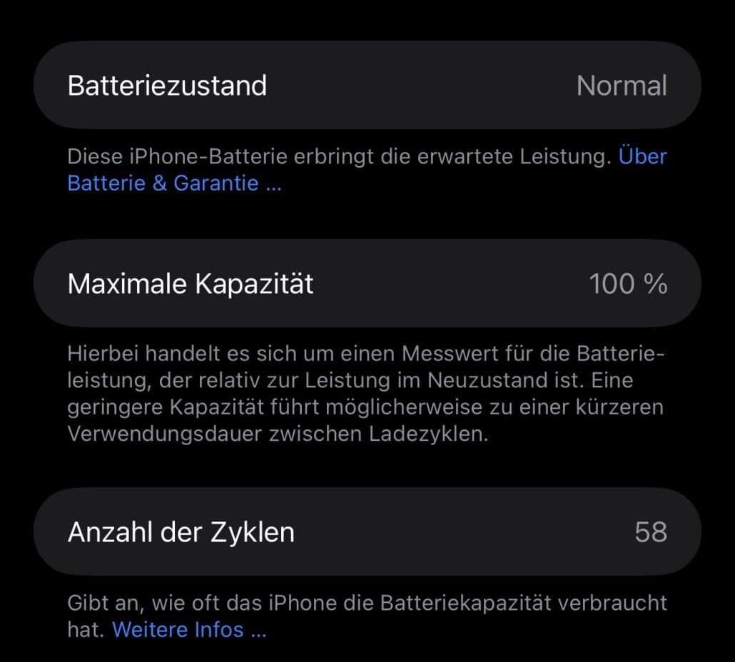 iPhone-Batteriestatus und Kapazität