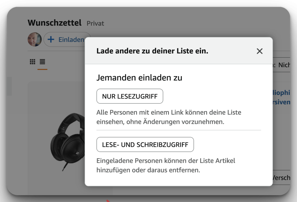 Ein Bildschirm mit Kopfhörern und Optionen.