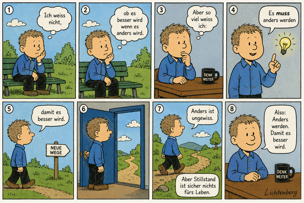 Comic über Veränderung und Mut zu neuen Wegen