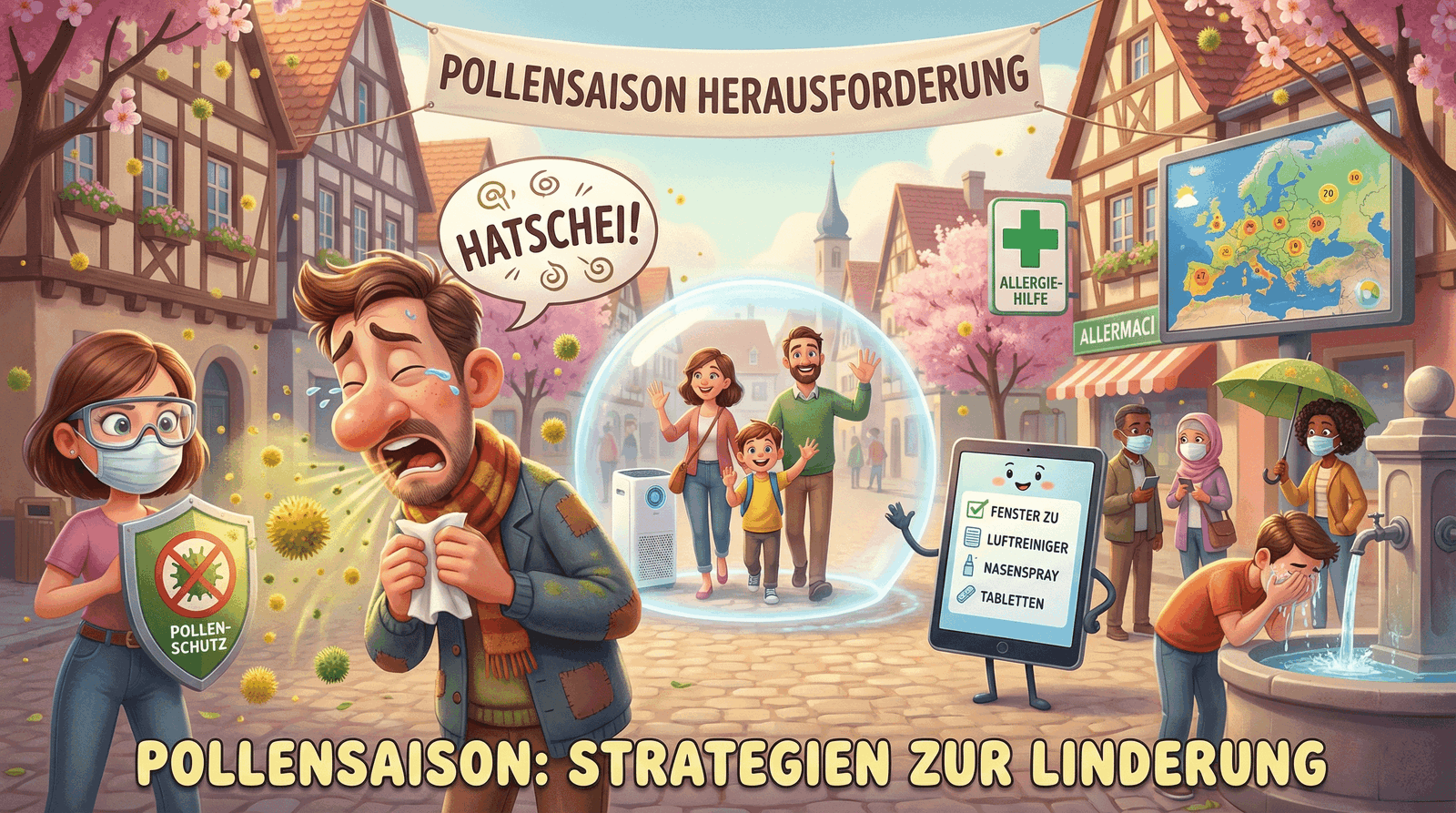 Erschöpfte Personen während der Pollensaison