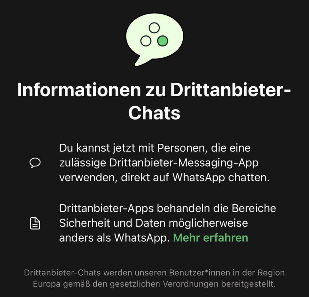 Hinweis zu Drittanbieter-Chats in WhatsApp