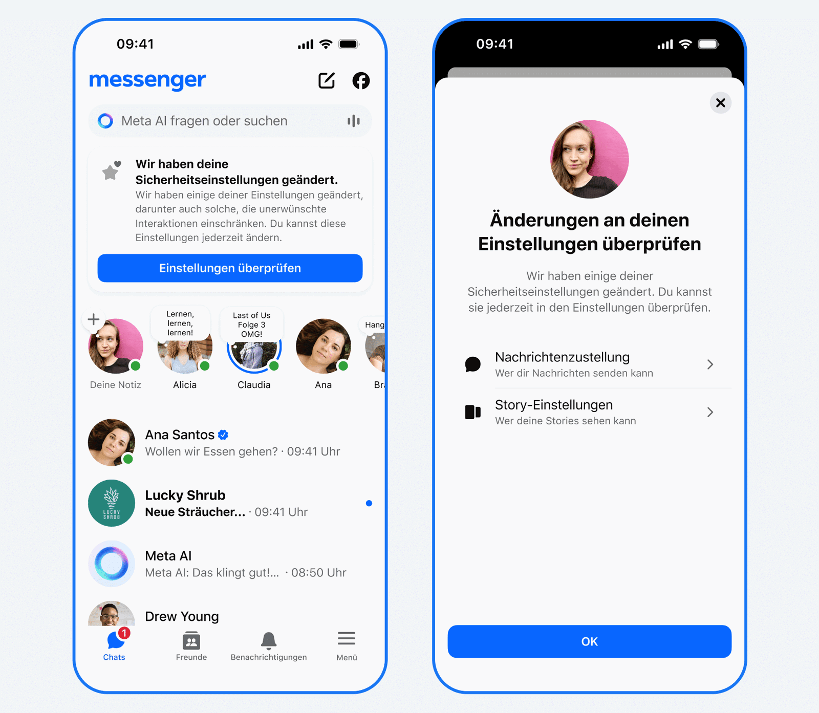 Messenger-App mit Hinweis zu geänderten Sicherheitseinstellungen