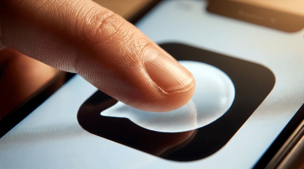 Finger drückt runden Touchscreen-Button