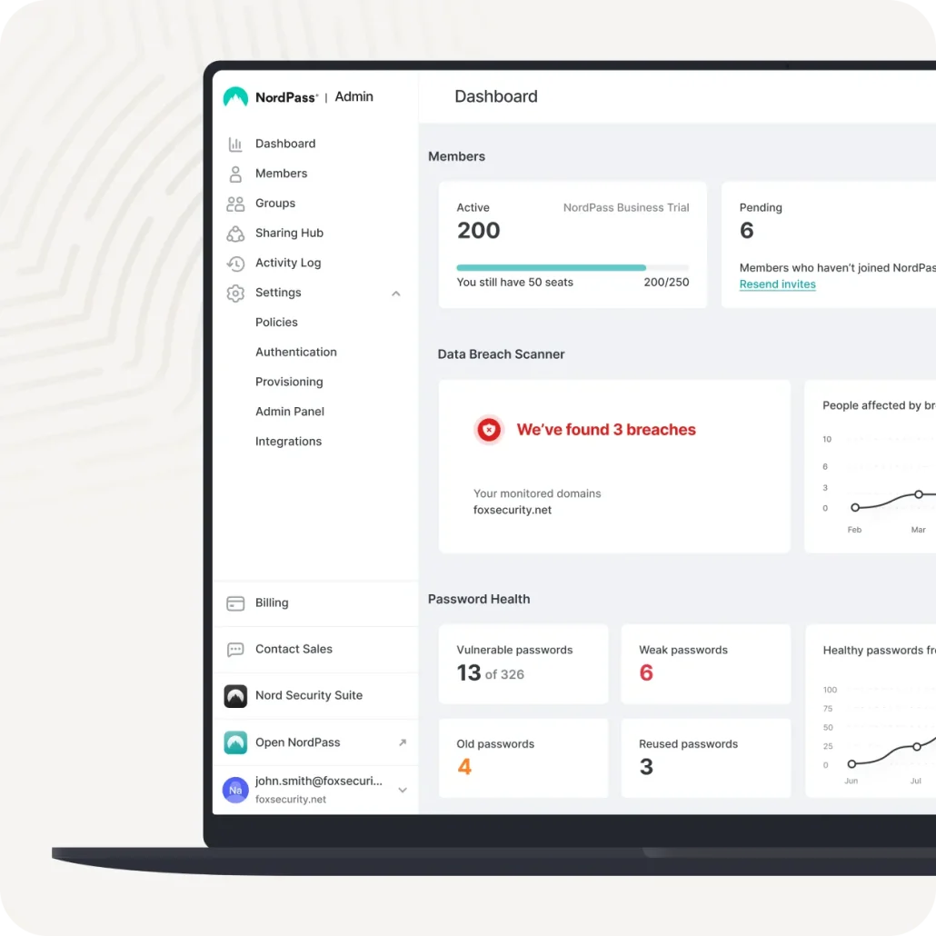 NordPass Admin-Dashboard auf Laptopbildschirm