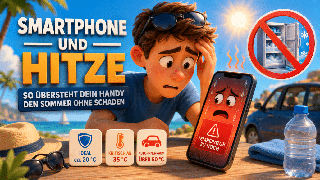 Überhitztes Smartphone im Sommer am Strand