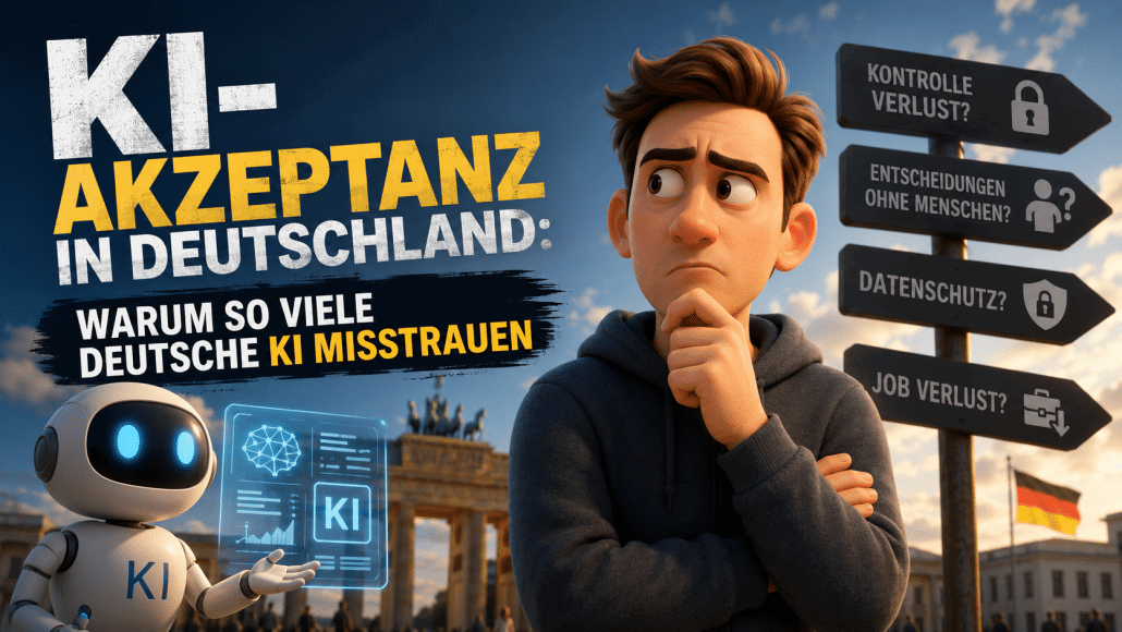 Nachdenklicher Mann und KI-Roboter vor Brandenburger Tor