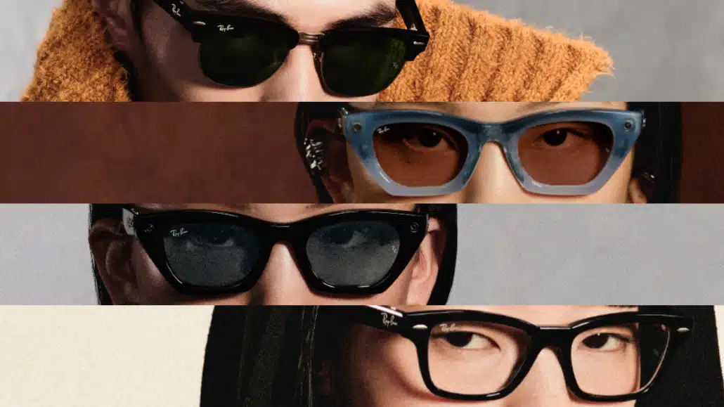 Vier Nahaufnahmen von Personen mit Ray-Ban-Brillen
