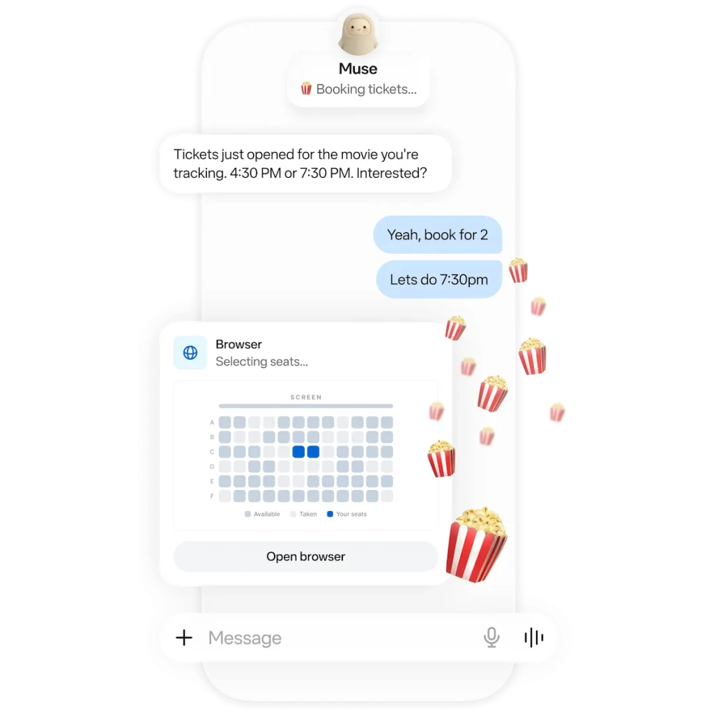 Smartphone-Chat bucht Kinotickets mit Sitzplatzauswahl