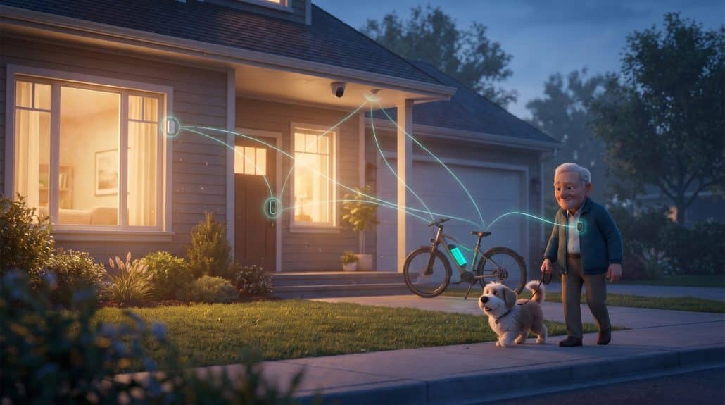 Senior mit Hund vor vernetztem Smart Home